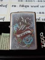 Zippo รุ่น 29874 vintage tattoo Zippo  สีเงินผิวโครเมี่ยม  ลายแบบสกรีน  รูปหัวใจ