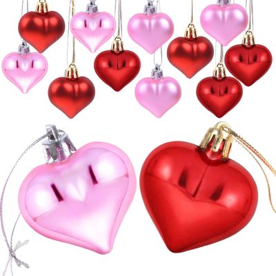 36 Pieces Heart Baubles Heart Shaped Valentines Day Decorations Tree Baubles Matt Heart Decor Ornaments for New Year Holiday Home Party Decor,2 Types (Red,Pink)