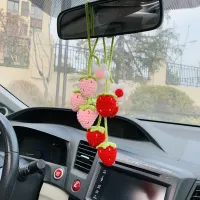 【LZ】✔卍  4 PCS Handmade Morangos E Flor Acessórios Do Carro Espelho Pendurado Charme Decoração Fruta Adolescentes Interior Espelho Retrovisor Decoração