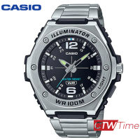 Casio Analog นาฬิกาข้อมือสายสแตนเลส รุ่น MWA-100HD-1AVDF (สีเงิน / หน้าปัดดำ)