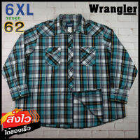 Wrangler®แท้ อก 62 ไซส์ 6XL เสื้อเชิ้ตผู้ชาย แรงเลอร์ สีเขียวกรม เสื้อแขนยาว กระดุมมุก เนื้อผ้าดี