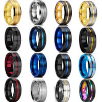 2021 New Mens 8mm Silver Tungsten Wedding Rings Red Gold Groove Beveled Edge Brick Pattern Brushed Stainless Steel Rings For Men