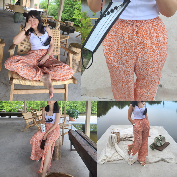sieun-brand-si008-กางเกงขายาวลายดอก-กางเกงไปคาเฟ่-ผ้าคอตตอนเกาหลี-กางเกงผ่าข้าง-กางเกงขายาวผู้หญิง