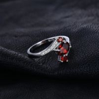 JewelryPalace 3 Stones Genuine Red Garnet 925 Sterling Silver Ring for Women Gemstones Fine Jewelry Wedding Engagement Gift