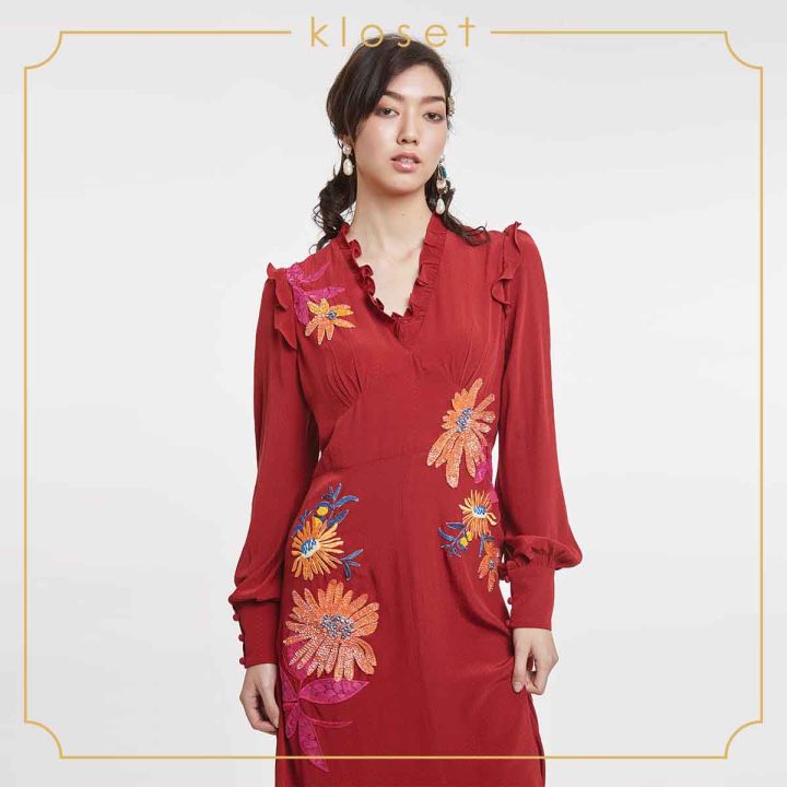 kloset-design-long-dress-with-floral-embroidered-rs20-d013-เดรสแต่งดีเทลปักเลื่อม-เพชร-เดรสยาว-เดรสแฟชั่น