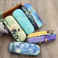 Oil Painting Glasses Case Box Women Student Hard Leather Reading Glasses Case Men Retro Unisex Floral Print Eyewear Protector