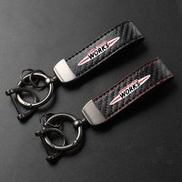 Car Carbon Fiber Leather Keychain Horseshoe Buckle Jewelry for mini Cooper S One R52 R53 R55 R56 R60 Car KeyChain Accessories