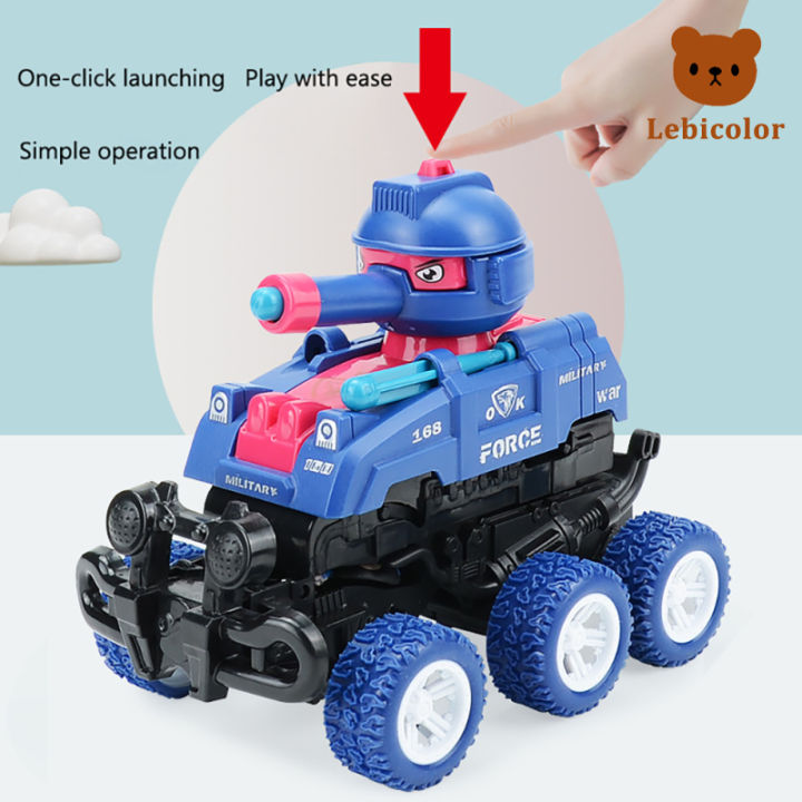 ถังรถหกล้อของเล่นขนาดเล็กสำหรับเด็กผู้ชาย-รถถังของเล่นกระสุนแรงกระแทกรถแปลงร่าง