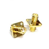 ☊ 1pc SMA female jack to female jack RF coaxial connector 4-hole panel mount straight gold-plated adapter