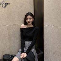 COD DSFERTRETRE 5 color Korean Sexy Off Shoulder Womens T-shirts Tops Female Slim Long Sleeve Fashion Black Tshirt Autumn 2023