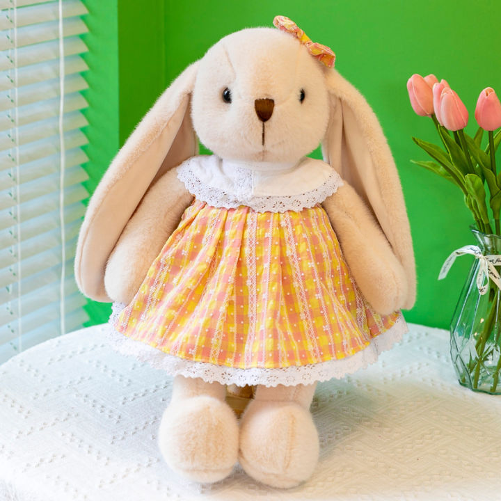 cod-กระโปรงลายดอกไม้ใหม่ตุ๊กตากระต่ายตุ๊กตากระต่ายหูยาวตุ๊กตากระต่ายน้อยน่ารักคว้าเครื่อง