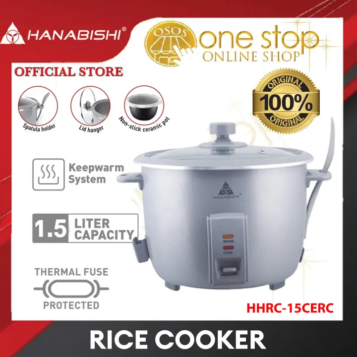 Hanabishi Original Rice Cooker 1.5L serves 7 persons Glass Cover Non