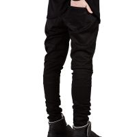 Mens Skinny Biker Jeans เดอร์รี่ Rider รถจักรยานยนต์รันเวย์กางเกงยีนส์บาง Joggers(สีดำ)