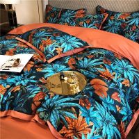 1000TCEgyptian ผ้าฝ้ายที่มีสีสัน Boho Blooming ดอกไม้ Tropical Island ใบชุดเครื่องนอน1Bed แผ่น2หมอน Shams Queen King Size