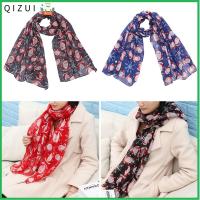 QIZUI Fashion Santa Claus Snow Chiffon Print Scarf Long Shawl Organza Floral Scarves