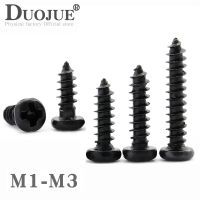 50/ 100/ 200/ 500pcS M1 M1.2 M1.4 M1.7 M2 M2.6 M3 M3.5 Black Steel Small Phillips Flat Cross Round Pan Head Self tapping Screw