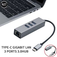 Chips RTL8153 USB Type C to RJ45 Wired Network Card Super Speed 3 ports USB 3.0 to Ethernet 1000Mbps Adapter For Macbook PC  USB Network Adapters