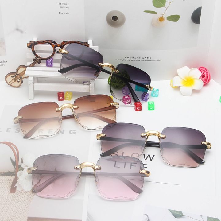 Sunglasses For Women Fashion Rimless Beach Gradient Sunglass Original ...