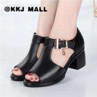 KKJ MALL Fish Mouth Sandals Womens 2022 Spring and Summer New Roman Ladies Thick Heels All-match Middle-aged Mother Shoes