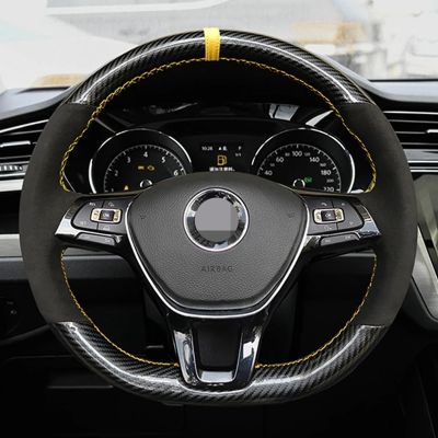 [HOT CPPPPZLQHEN 561] Hand-Stitched Soft Black Carbon Fiber Black Suede Car Steering Wheel Cover For Volkswagen Golf 7 Mk7 Passat B8