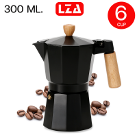 LZA MOKAPOT รุ่น K96 (ด้ามจับทำจากไม้กันความร้อนได้ดี)หม้อต้มกาแฟ โมก้าพอท ขนาด 6 คัพ 300 ml. คุณภาพเกรดเอ ครีมม่ามากกว่าเดิม .