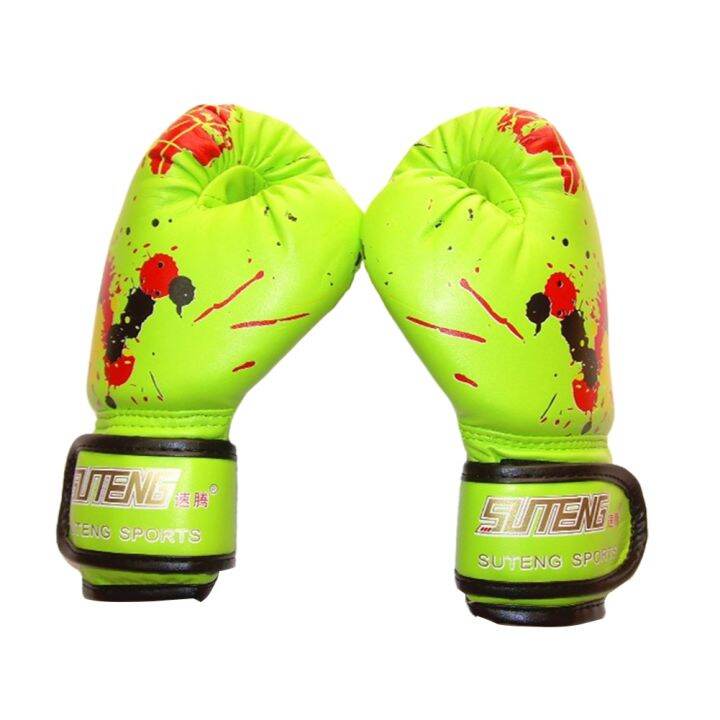 1pair-pu-leather-workout-muay-thai-ergonomic-boxing-gloves-fight-mitts-training-sparring-shockproof-kids-children-baby-punch