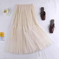 Vintage Gothic Black White Pleated Long Tulle Skirt Tutu Femme High Waist Holiday Runway Mesh Skirts Womens  Jupe Casual