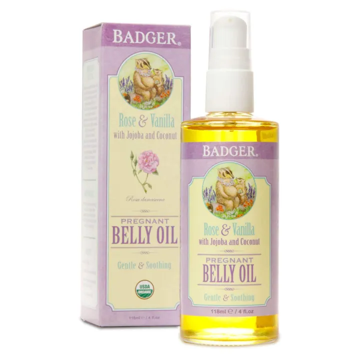 Badger Pregnant Belly Oil, Rose & Vanilla, Certified Organic, Gentle