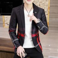 ZZOOI Gradient Plaid Men Blazers Slim Casual Wedding Business Suit Jacket Stage Party Social Male Clothing Dress Coats Costume Homme