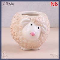 [Veli Shy] นอร์ดิกกระถางดอกไม้สัตว์เซรามิกสไตล์ใหม่การ์ตูนม้าลายกระถางรูปศีรษะคนวัวแกะ