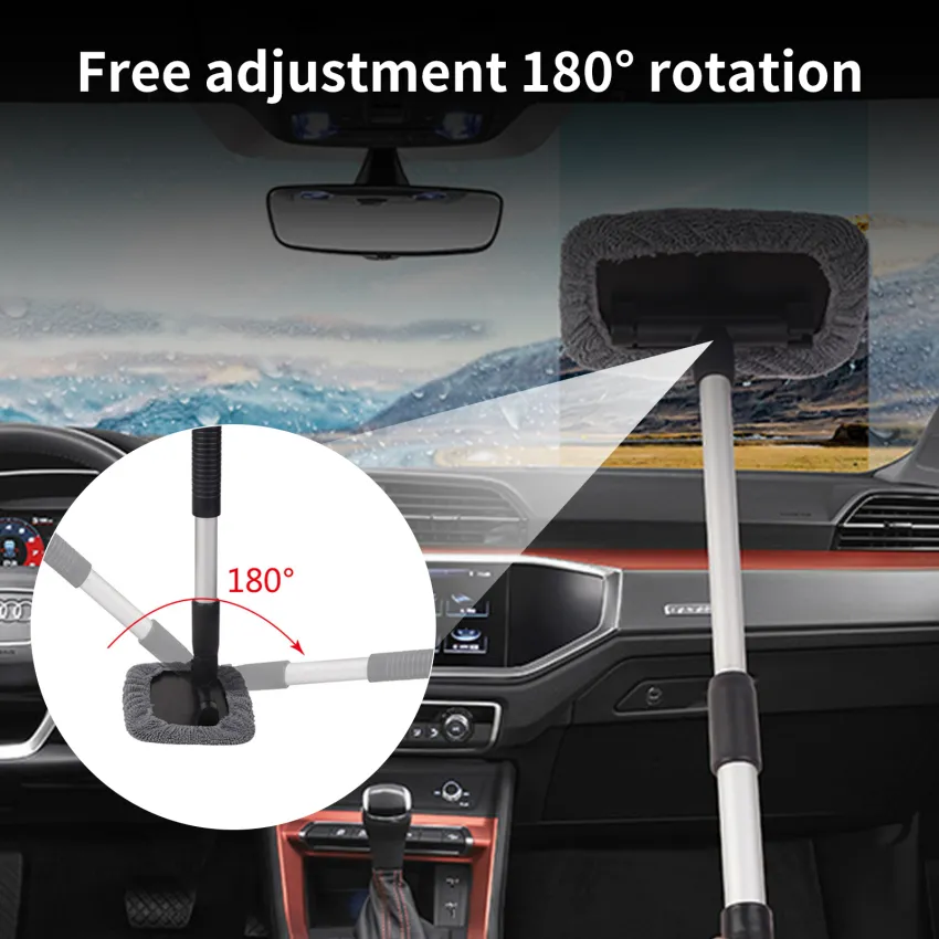 Retractable Car Windscreen Cleaner Tool Car Window Cleaner Inside Kit with  6pcs Washable Microfiber Cloth 180