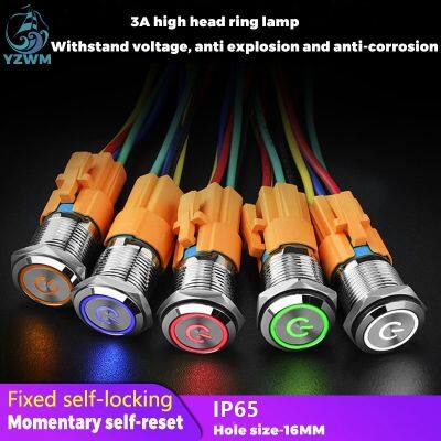 【LZ】✁✆  12MM 16MM 19MM 22MM Led Metal Button with Light Waterproof Button Self Reset Inching Self Locking Power Symbol Switch Round 24V