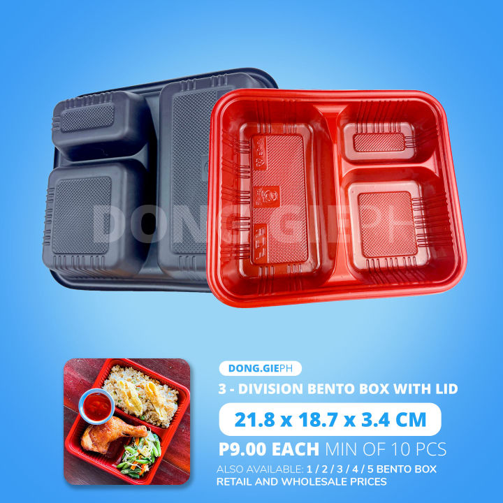 DGPH [25 PCS] 3-Division Disposable Bento Box with Plastic Lid (P9
