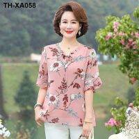 Middle-aged mothers summer jacket chiffon T-shirt middle-aged and elderly summer short-sleeved womens new 2022 thin shirt foreign style