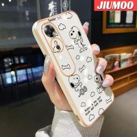 JIUMOO เคสปลอกสำหรับ OPPO A17 เคสกรณีการ์ตูน Snoopy การออกแบบใหม่ชุบตารางขอบแบบซิลิโคนปลอกเต็มปกหลังกล้องกันกระแทกกรณีการป้องกัน