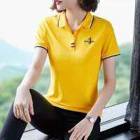 Cotton T-shirt Womens Short-sleeved Lead Mother Loose Top Ladies Lapel Polo Shirt