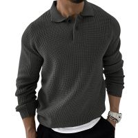 2023 New Mens Sweater Knitted Lapel Slim Fitting Solid Color Knitted Pullover Social Streetwear Casual Business Men