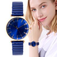 №☾✒ Luxury Treasure Blue Simple Crystal Ladies Quartz Watch Casual Stainless Steel Stretch Strap Fashion Women Dress Clock Watches