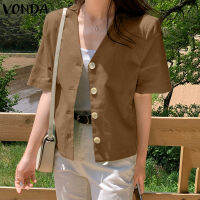 VONDA เสื้อผู้หญิงทั่วไปใส่ได้ทุกวัน,เสื้อลำลองทรงหลวมแขนสั้น (ลำลองเกาหลี)