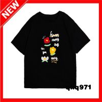 qkq971 เสื้อยืดเต็มรูปแบบของการ์ตูนหลวมสีฟ้าพิมพ์แขนสั้นสาวหลวมน่ารักด้านบน