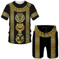 Summer New Golden Pattern Lion 3D Printed Mens T-shirtShortsSuit Casual O-neck Short Sleeve Tracksuit Male 2 Pcs Clothing Set