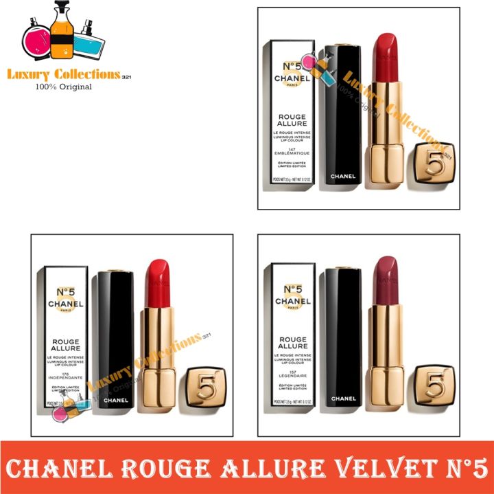 Cnel Rouge Allure Velvet N5 Limited Edition Lip Colour 3.5g - 99 Pirate /  157 Legendaire / 176 Independante / 191 Rouge Brulant