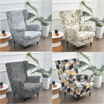 Floral Print Sloping Arm Chair Cover Elastic King Back Wing Chair Cover  Relax Single Sofa Slipcover Furniture Protector Covers