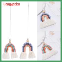 LIANGYAOKU เครื่องประดับแบบแขวนการตกแต่งบ้านสีเทาสไตล์โบโฮสำหรับตกแต่งสีรุ้งประดับรถที่แขวนกระจกรถยนต์