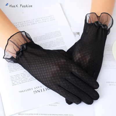 HuaX Women Summer Sunscreen Thin Gloves Elegant Multicolor Bowknot Ice Silk Split Finger Gloves
