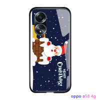 เคสโทรศัพท์พร้อมสำหรับ OPPO A58กันกระแทก4G ซานตาคลอสเคสโทรศัพท์เคสโทรศัพท์คริสต์มาสคริสต์มาสกวางมนุษย์หิมะฝาครอบป้องกันกระจกเทมเปอร์