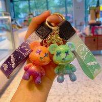 【LZ】♀❂❅  Gradiente Chapeamento Chameleon Bear Keychain Graffiti Bear Pendant bonito casal carro saco ornamentos jóias criativas por atacado 20pcs