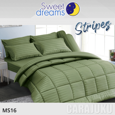 SWEET DREAMS (ชุดประหยัด) ชุดผ้าปูที่นอน+ผ้านวม ลายริ้ว สีเขียว Green Stripe MS16 #สวีทดรีมส์ 5ฟุต 6ฟุต ผ้าปู ผ้าปูที่นอน ผ้าปูเตียง ผ้านวม