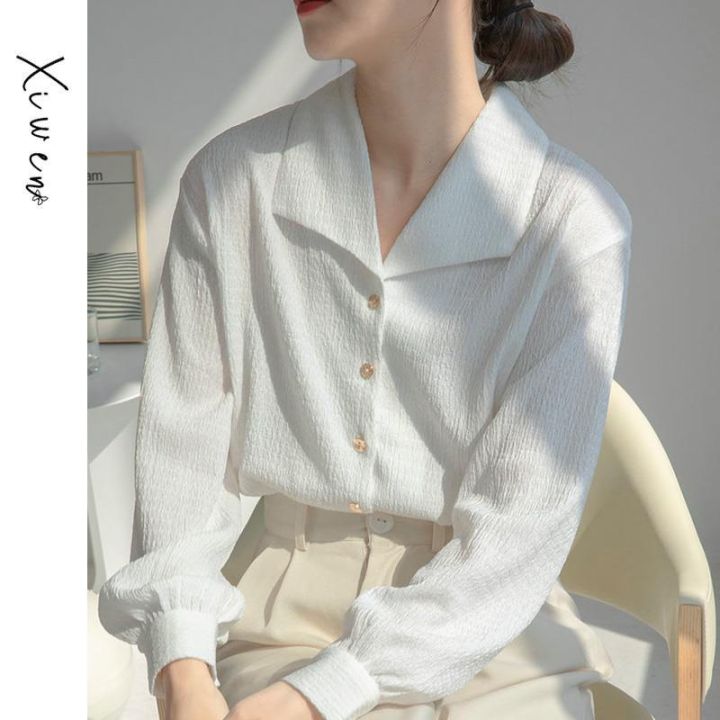 เสื้อเชิ้ต-ทรงหลวม-สีขาว-สไตล์ฝรั่งเศส-เหมาะกับฤดูใบไม้ผลิ-และฤดูร้อน-สําหรับผู้หญิง-2023