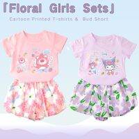 Girls Suit Cartoon Kuromi T-shirts and Fashion Flower Pattern Shorts Cute Printed Tops Baby Sets